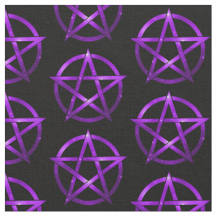 Mystical Purple Pentacles on Black Cheeky Witch® Fabric
