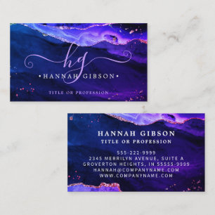 Mystical Purple Pink Blue Agate Script Monogram Business Card