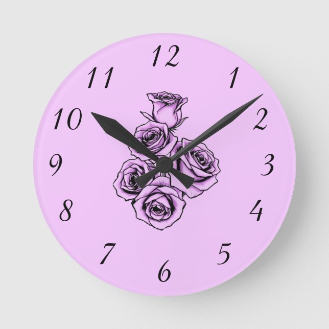 Mystical Purple Rose Round Clock (Front)
