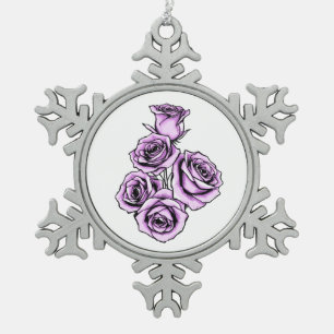 Mystical Purple Rose Snowflake Pewter Christmas Ornament