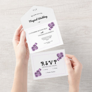 Mystical Purple Rose Wedding All In One Invitation