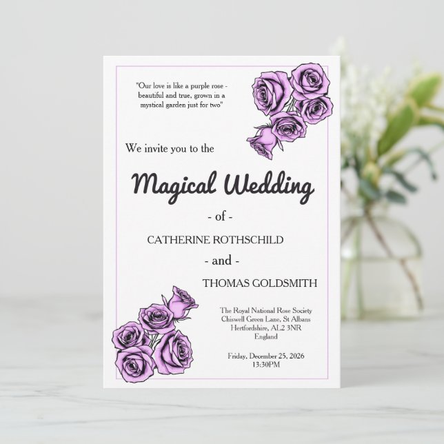 Mystical Purple Rose Wedding Invitation (Standing Front)