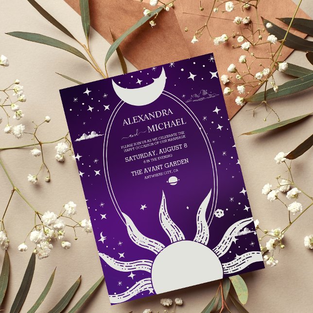  Mystical Purple Sun Moon Wedding Invitation (Creator Uploaded)