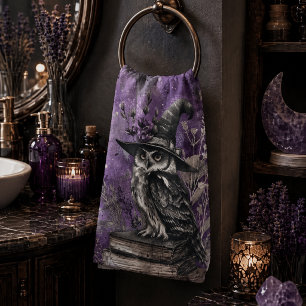 Mystical Purple Witchy Owl Art Bath Towel Set