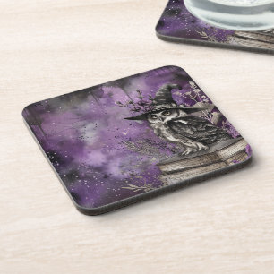 Mystical Purple Witchy Owl Art Coaster