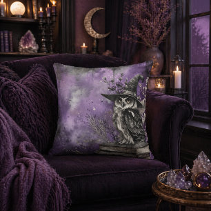 Mystical Purple Witchy Owl Art Cushion