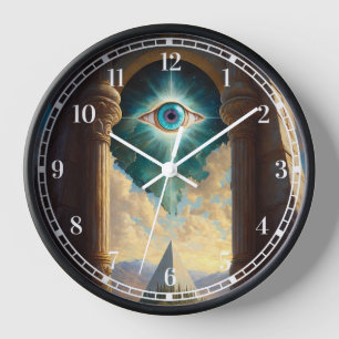Mystical Pyramid Eye Art Clock