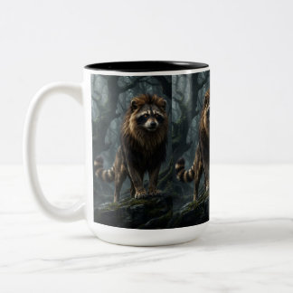 Mystical Racoon Lion – Amber-Eyed Forest Fantasy Two-Tone Coffee Mug