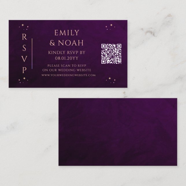 Mystical Rainbow Deep Plum Budget QR Code RSVP Enclosure Card (Front/Back)