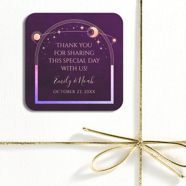 Mystical Rainbow Deep Plum Sun Moon Stars Wedding Square Sticker (Creator Uploaded)