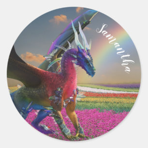 Mystical Rainbow Dragon Crystal  personalised Classic Round Sticker