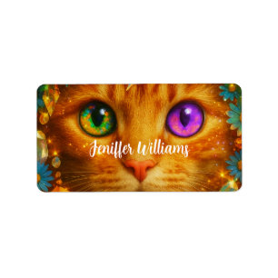 Mystical Rainbow Eyed Cat Floral Dream Label