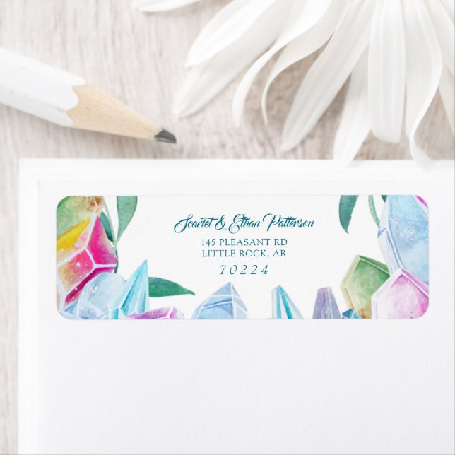 Mystical Rainbow Gem & Leaf Return Address Label (Insitu)