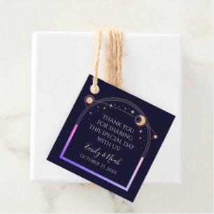 Mystical Rainbow Navy Blue Sun Moon Stars Wedding Favour Tags