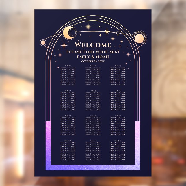 Mystical Rainbow Navy Blue Sun Moon Stars Wedding Window Cling (Sheet 2)