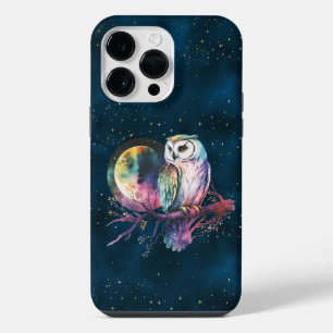 Mystical Rainbow Owl and Full Moon Celestial iPhone 14 Pro Max Case