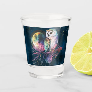 Mystical Rainbow Owl and Full Moon Celestial Shot Glass