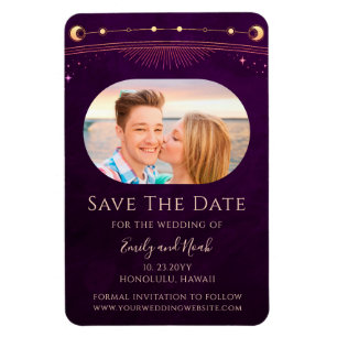 Mystical Rainbow Plum Sun Moon Star Save The Date Magnet