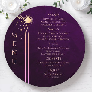 Mystical Rainbow Plum Sun Moon Stars Space Wedding Menu