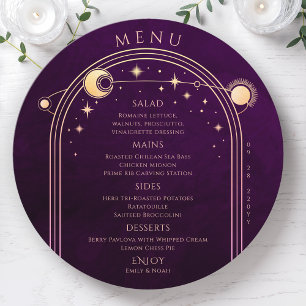 Mystical Rainbow Plum Sun Moon Stars Space Wedding Menu