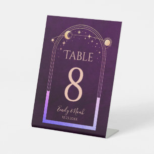 Mystical Rainbow Plum Sun Moon Stars Wedding Pedestal Sign