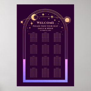 Mystical Rainbow Plum Sun Moon Stars Wedding Poster