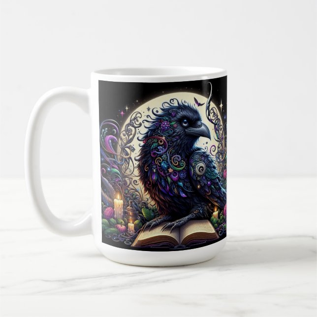 Mystical Raven Fantasy World Coffee Mug (Left)