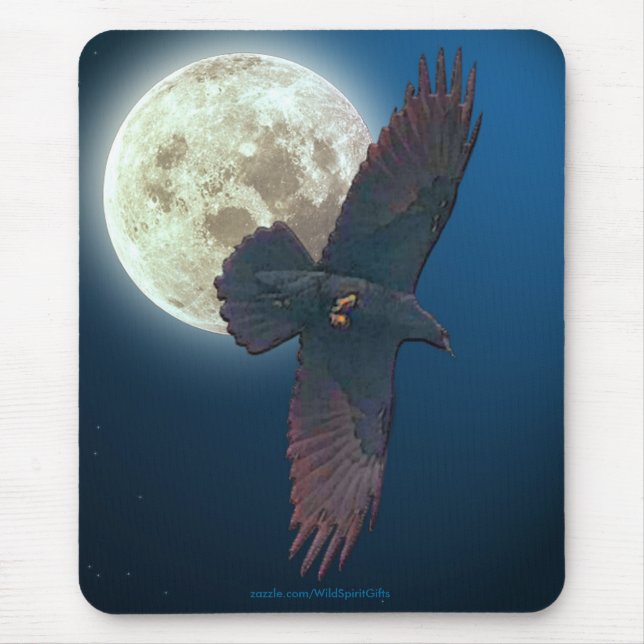 Mystical Raven & Full Moon Fantasy Art Mouse Mat (Front)
