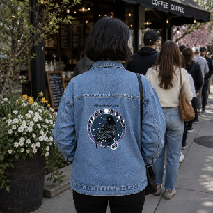 Mystical Raven Moon Phases Celestial Night Sky Denim Jacket