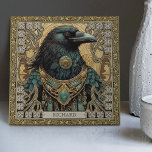 Mystical Raven Spirit Personalised Tribal Tile<br><div class="desc">Embark on a mystical journey with our "Mystical Raven Spirit" ceramic tile. The design features a majestic Raven, resplendent with tribal jewels, captured in perfect symmetrical harmony. The colours are rich and comforting, with shades of dark green, brown, gold, and dark aquamarine, and they create a feeling reminiscent of an...</div>