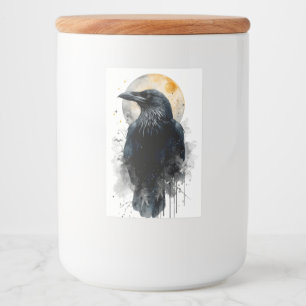 Mystical Raven Watercolor Art Gothic Moon Crow I Food Label