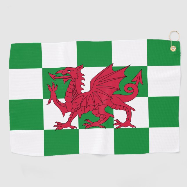 Mystical Red Celtic Dragon Flag of Wales Golf Towel (Horizontal)