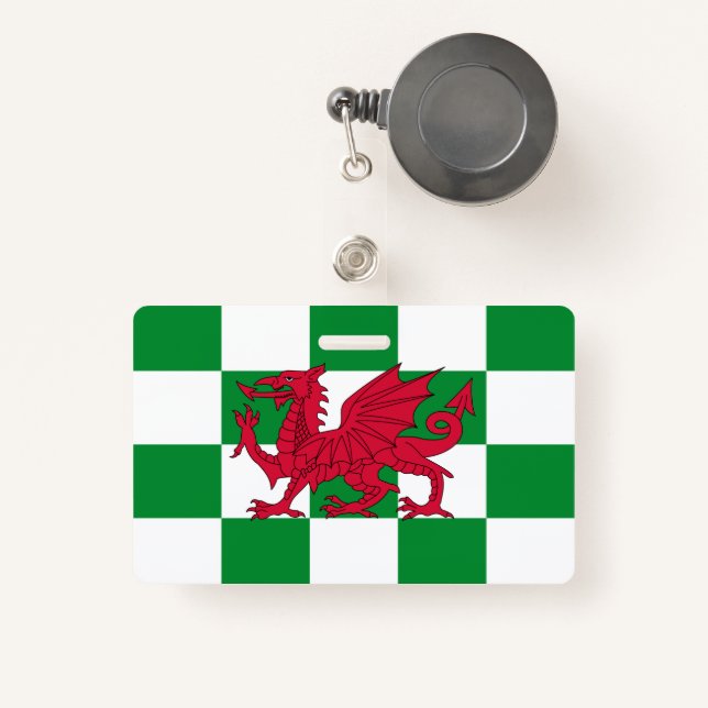 Mystical Red Celtic Dragon Flag of Wales ID Badge (Front with Retractable)