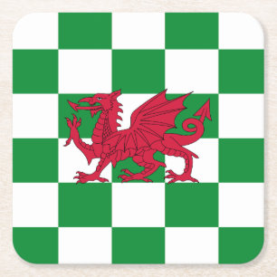 Mystical Red Celtic Dragon Flag of Wales Square Paper Coaster