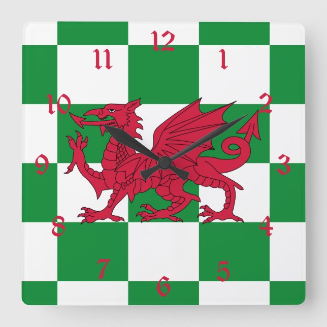 Mystical Red Celtic Dragon Flag of Wales Square Wall Clock (Front)