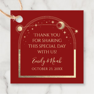 Mystical Red Gold Sun Moon Stars Celestial Wedding Favour Tags