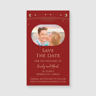 Mystical Red Gold Sun Moon Stars Save The Date