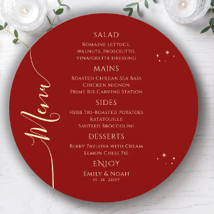 Mystical Red Gold Sun Moon Stars Space Wedding Menu