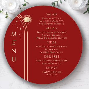 Mystical Red Gold Sun Moon Stars Space Wedding Menu