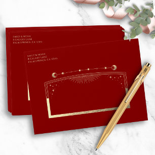 Mystical Red Gold Sun Moon Stars Wedding Envelope