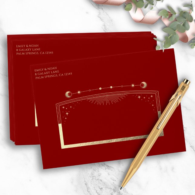 Mystical Red Gold Sun Moon Stars Wedding Envelope (Creator Uploaded)