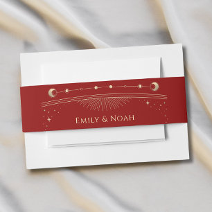 Mystical Red Gold Sun Moon Stars Wedding Invitation Belly Band