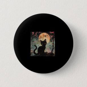 Mystical Red Moon with Black Cat and Sakura 6 Cm Round Badge