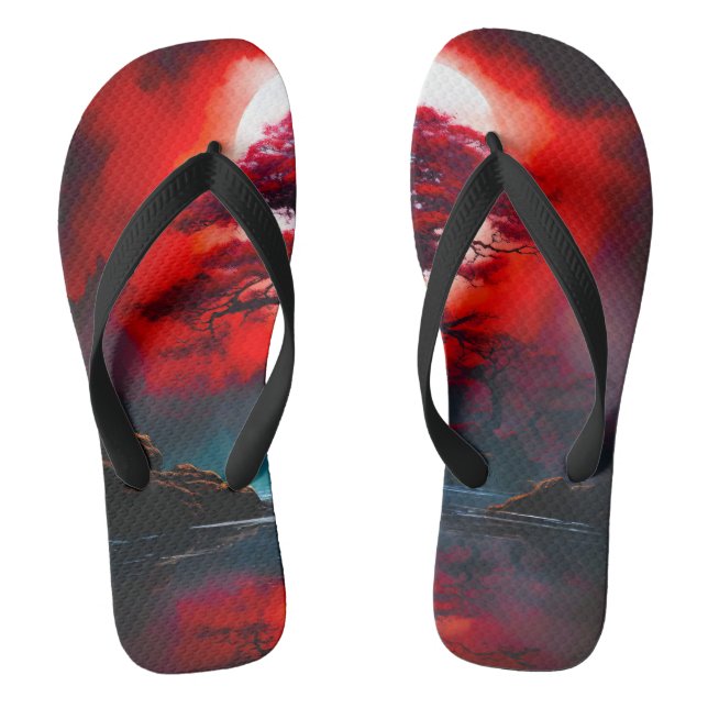 Mystical Red Tree Under Full Moon Flip Flops (Footbed)