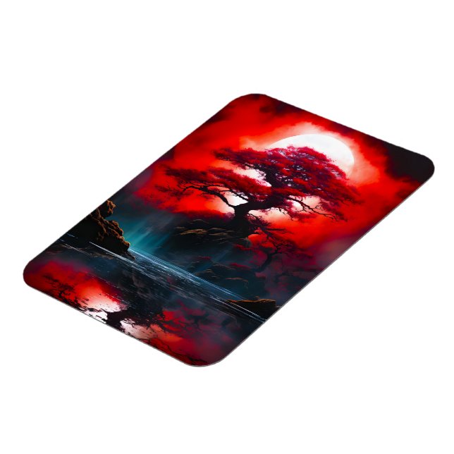 Mystical Red Tree Under Full Moon Magnet (Left Side)