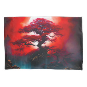 Mystical Red Tree Under Full Moon Pillowcase