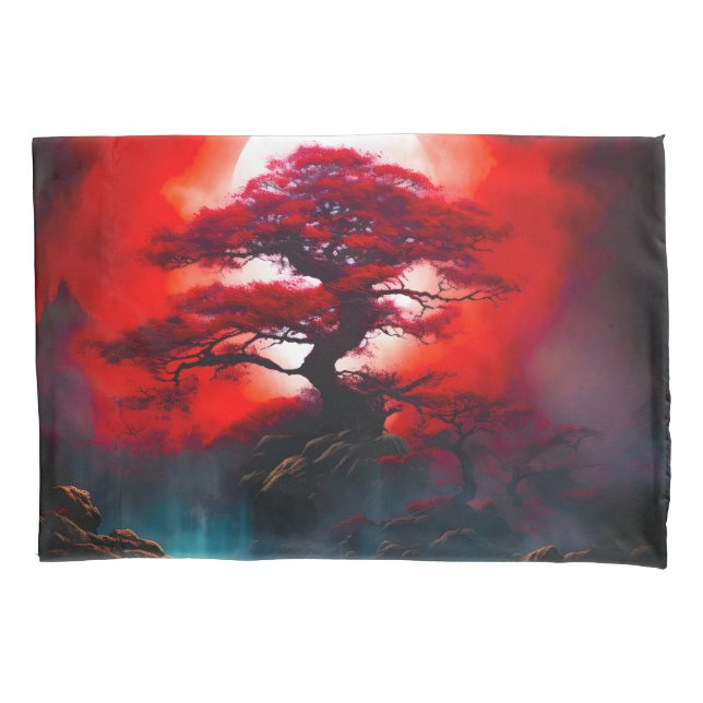 Mystical Red Tree Under Full Moon Pillowcase (Front)