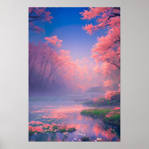 Mystical River in a Misty Forest Poster