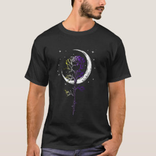 Mystical Rose Crescent Moon LGBTQ Nonbinary Flag W T-Shirt