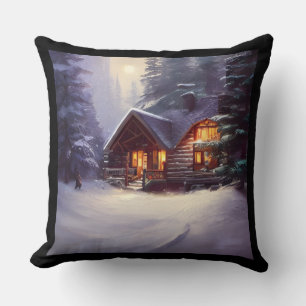 Mystical Rustic Log Cabin Amongst The Evergreens Cushion
